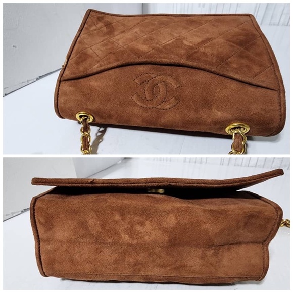 Authentic Chanel Suede Quilted CC Flap Bag Brown - Picture 9 of 12